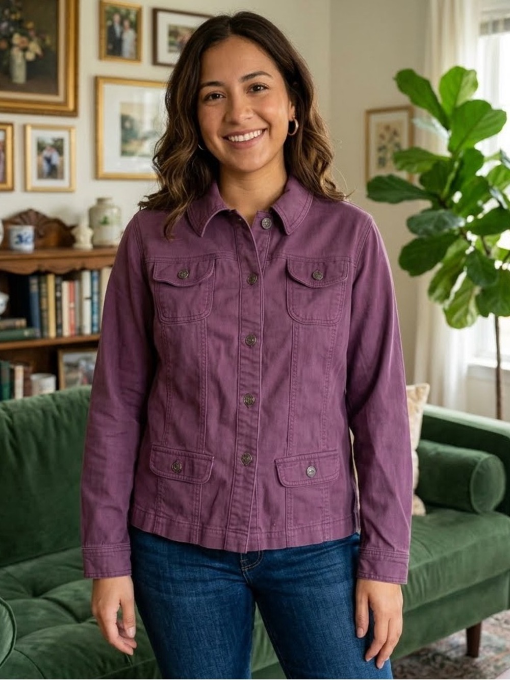 CJ Banks Deep Purple Button Up Jacket Size XL